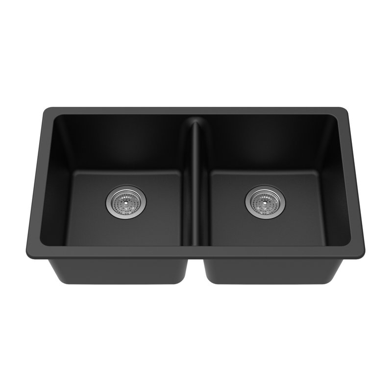 33'' L Double Bowl Granite Kitchen Sink, Black