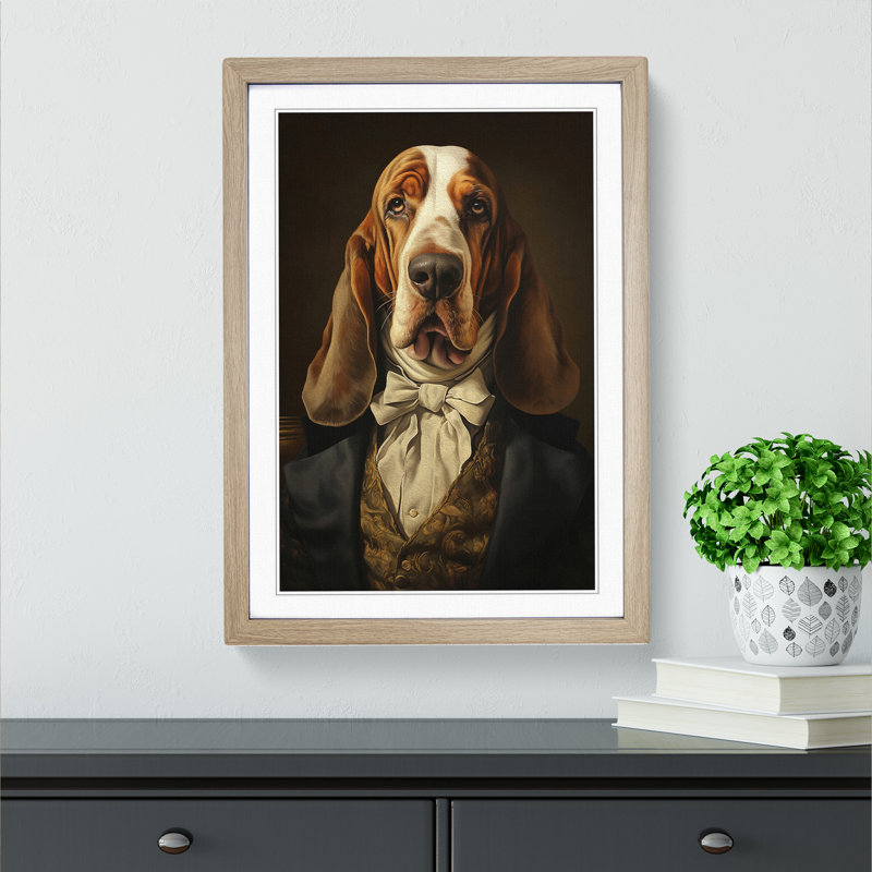 Basset Hound Classicism Art - Framed Print, Oak Framed, 64cm H x 46cm W x 2cm D