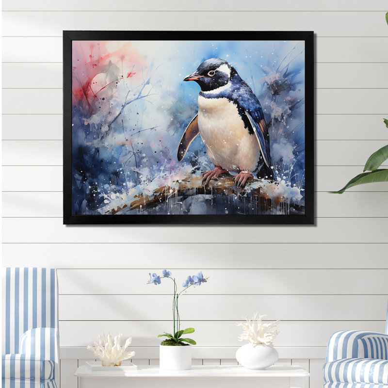 «Snowy Penguin Wonders» sur impression sur toile, Cadre photo noir simple, H 24 po x l 32 po x P 1 po