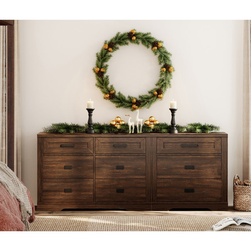 Commode 9 tiroirs Laziza, Brun rustique