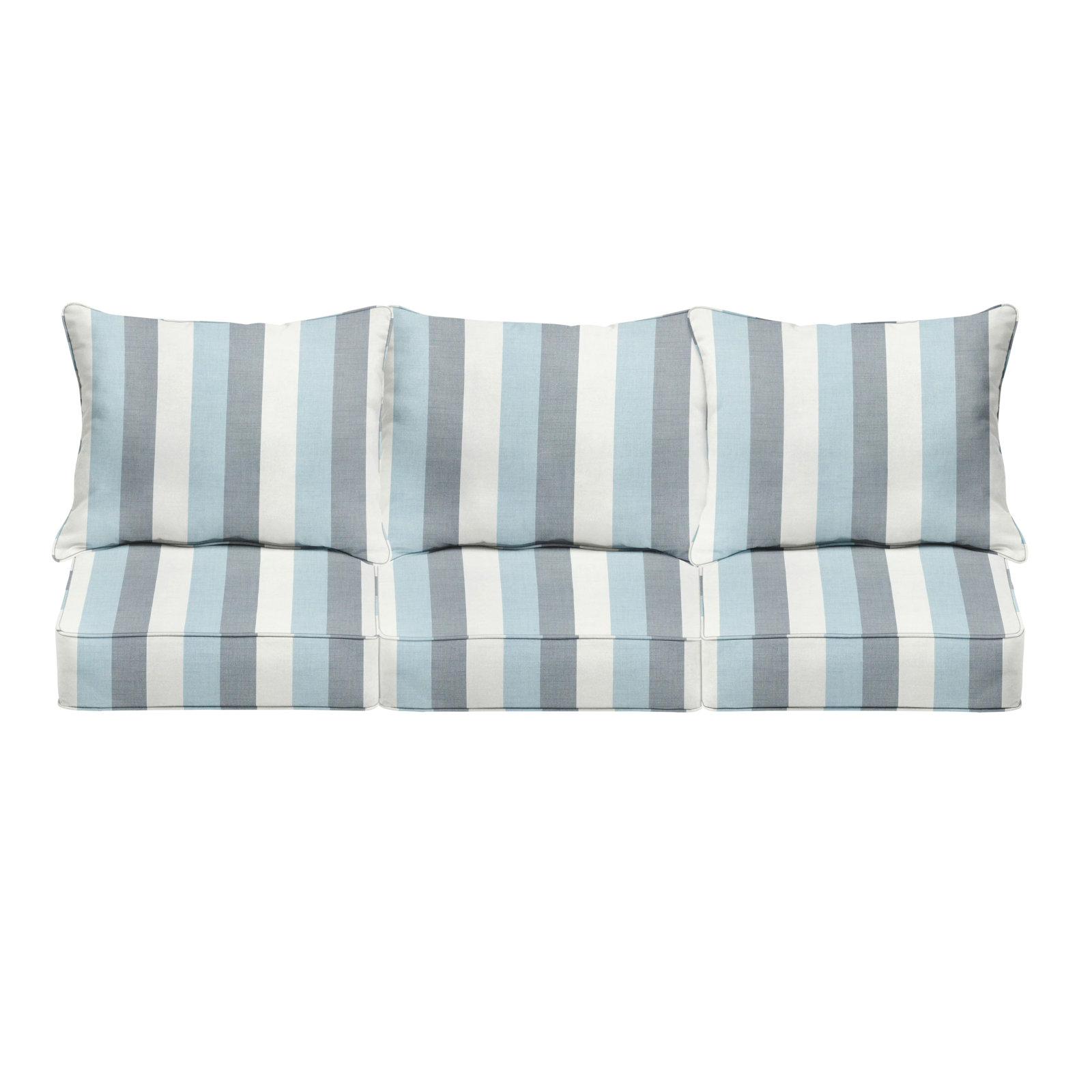 Striped Outdoor Sofa, Sunbrella - Direction Dew, 67.5"W x 22"H x 5"D