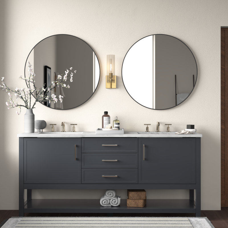 Meuble-lavabo double 72 po Vicini, Gris foncé / nickel brossé