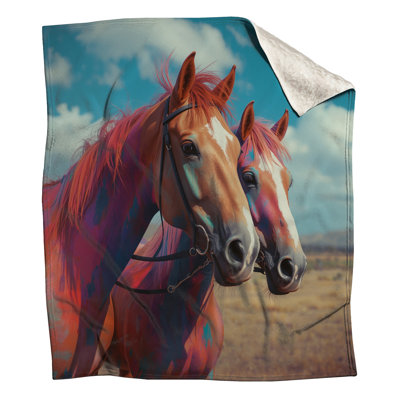 Colorful Horses Closeup Blankets