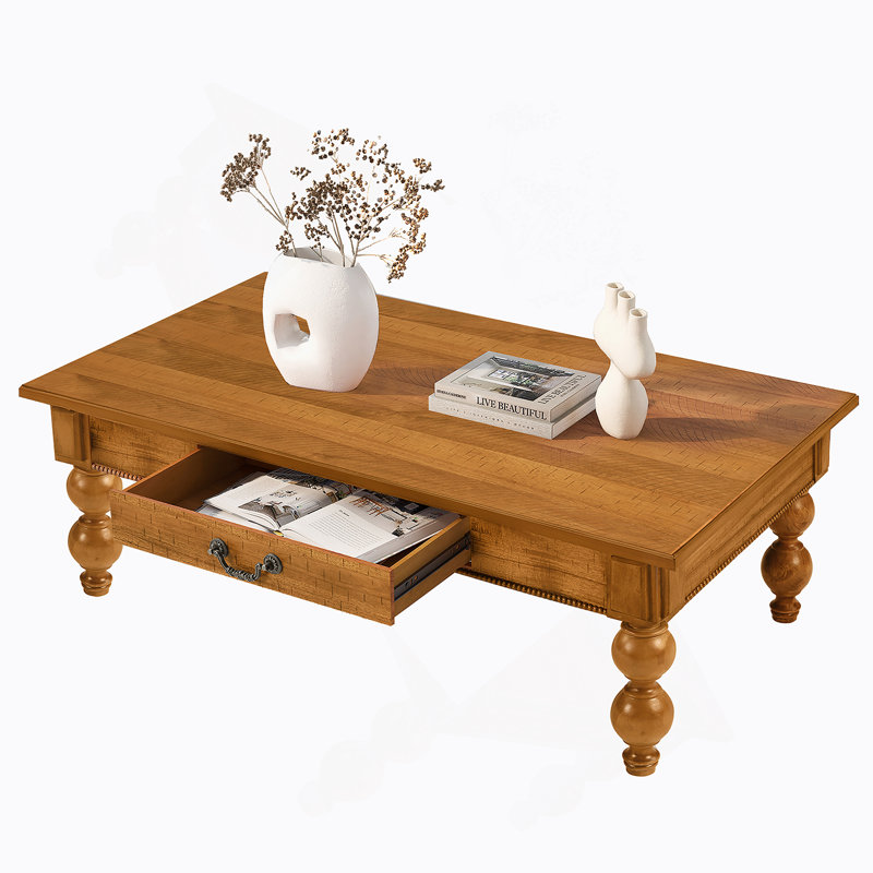 Ensemble de 3 tables basses en bois massif avec tiroir, table basse rétro et 2 tables de bout pour le salon, le bureau et un appartement (naturel)