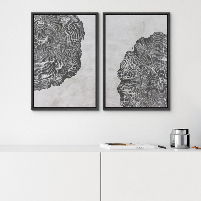 Motif d'anneau d'arbre rustique, illustrations, art moderne, décor contemporain, Cadre noir, H 36 po x l 24 po
