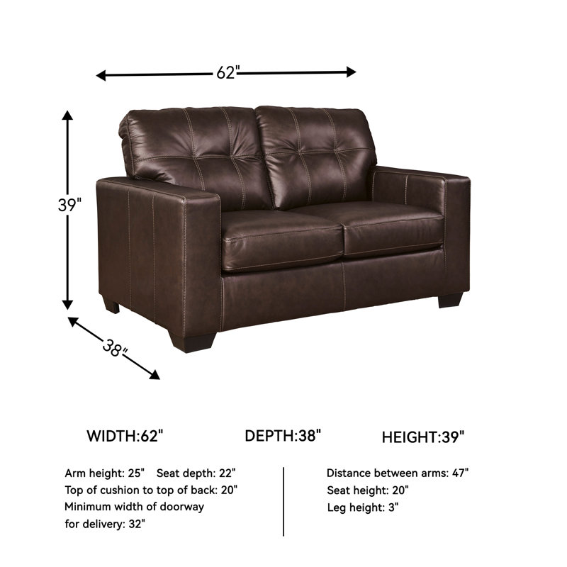 Bima Sofa, Brown Genuine Leather, 39" H x 62" W x 38" D