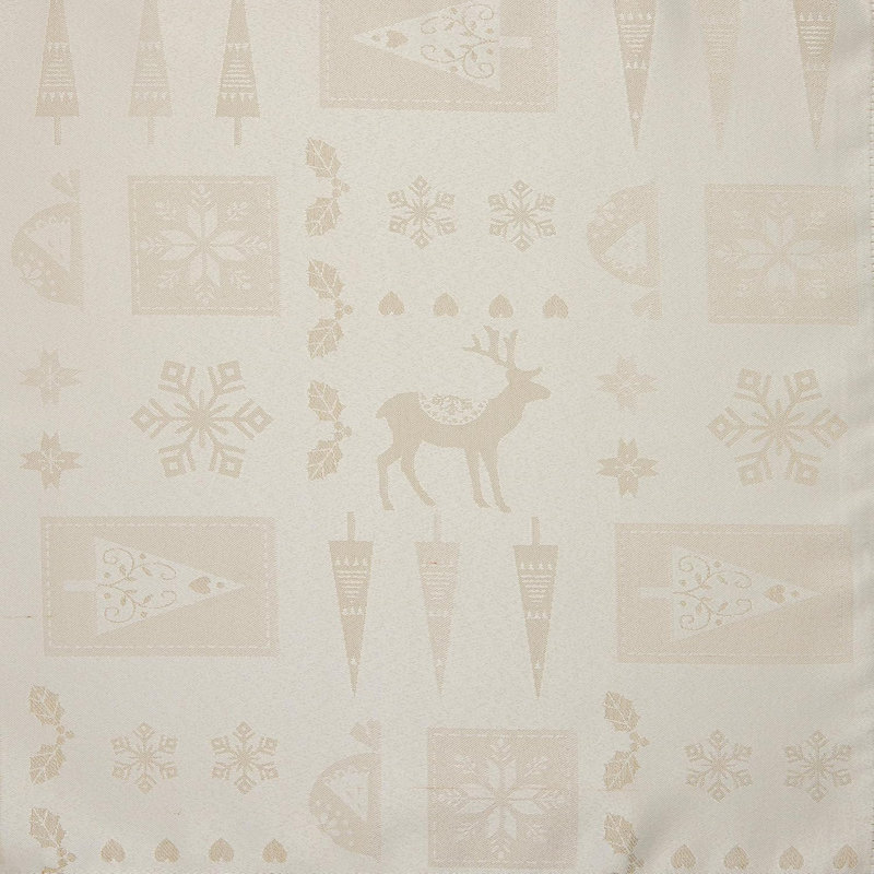 Christmas Tablecloth Christmas Theme Embossed Design, 52cm W x 228cm L, Cream/Metallic Gold