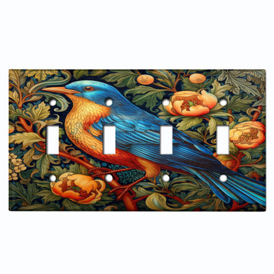 Metal Light Switch Plate Cover; US Standard Size 4 Gang Toggle - Blue Bird