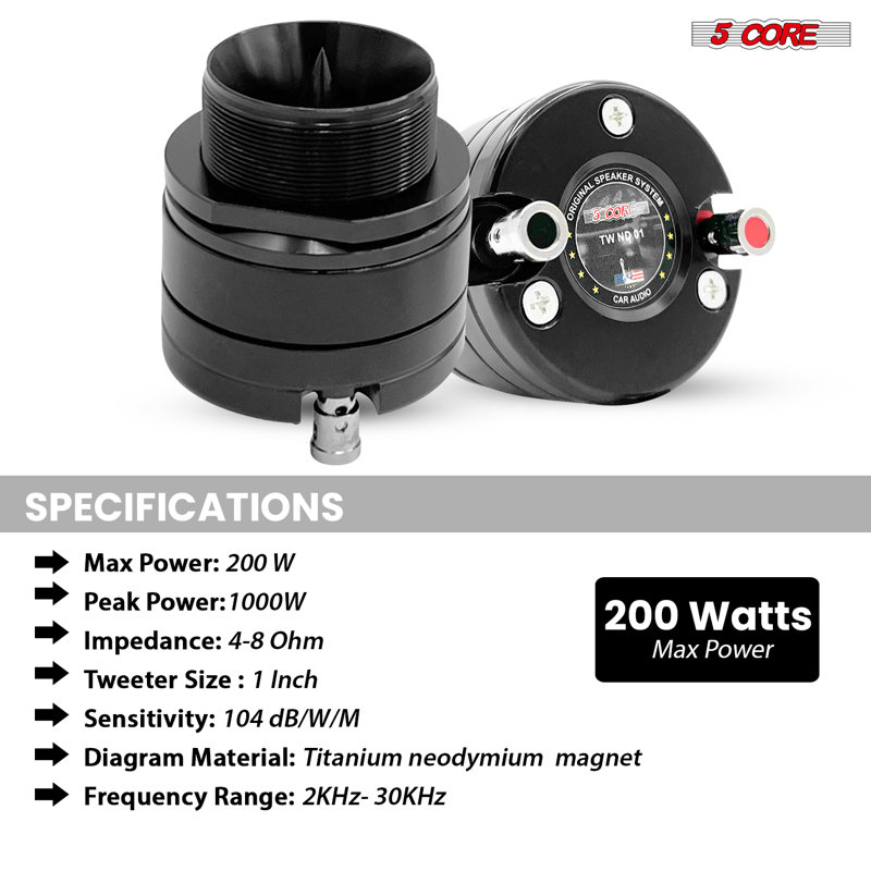 Avertisseur sonore en néodyme de 5 pouces à 2 coeurs 2Pc 2000W 1 pouce