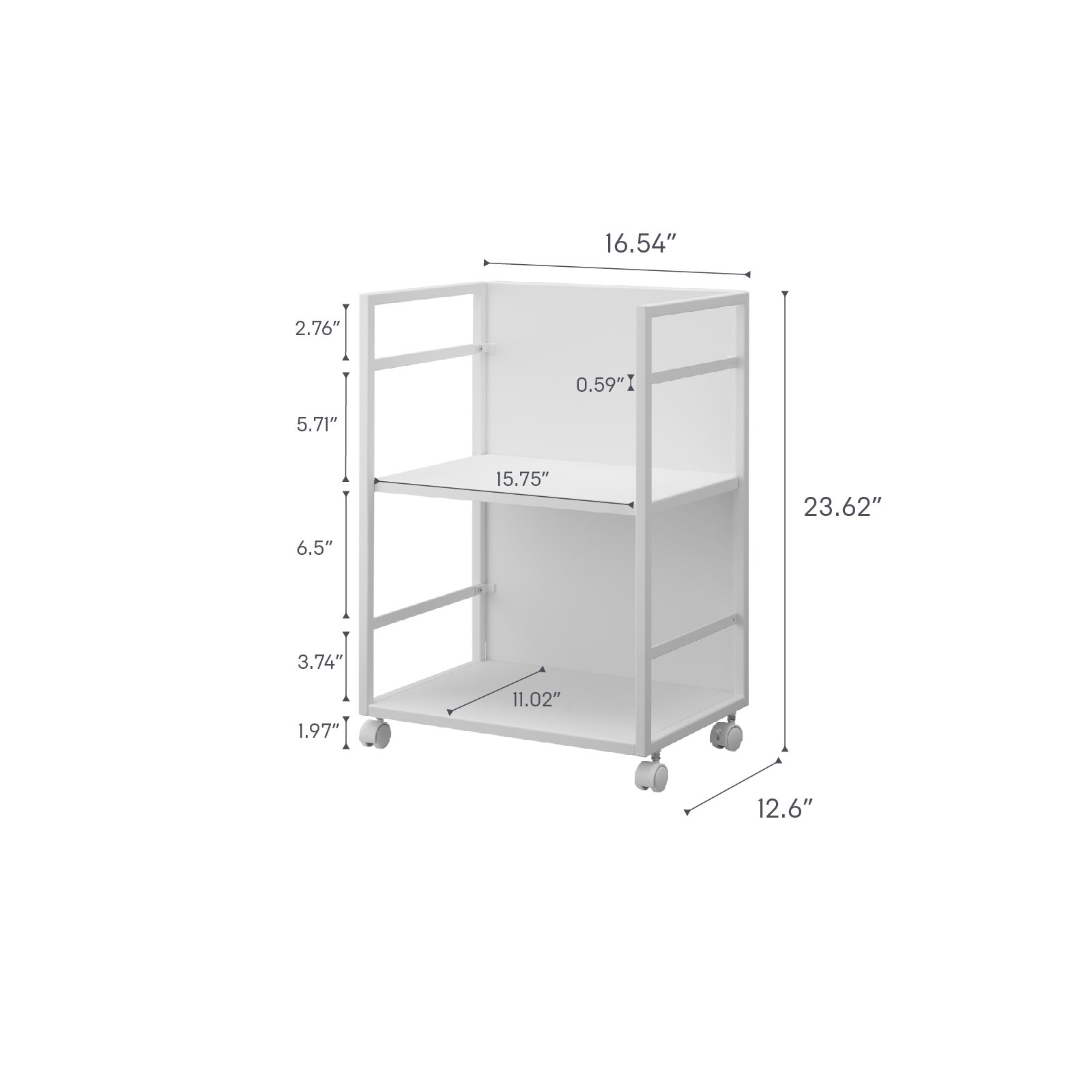 Yamazaki Home Two-Tier Hideaway Storage Cart, Steel, Wheels, White