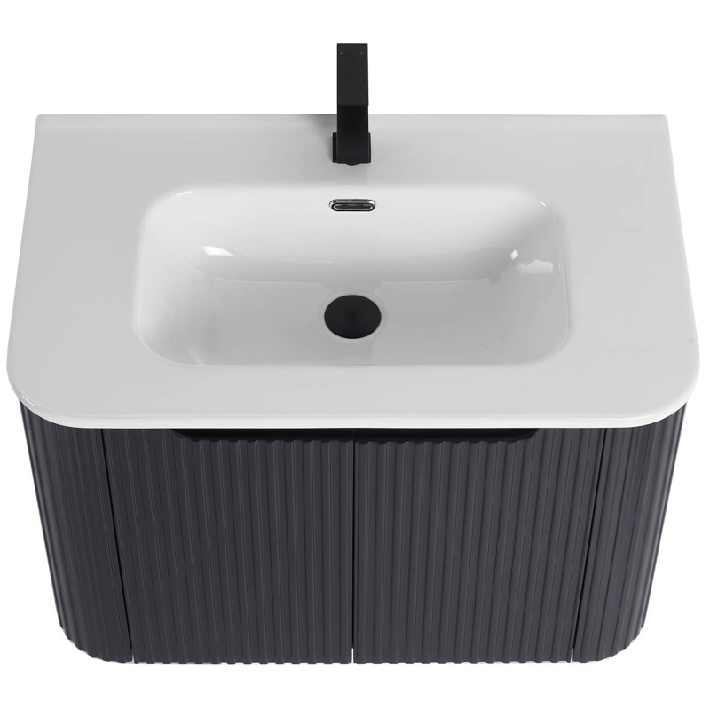 Caskvalley Modern Bathroom Vanity with Straight Fluted Design 30" Wide, Carbon Black