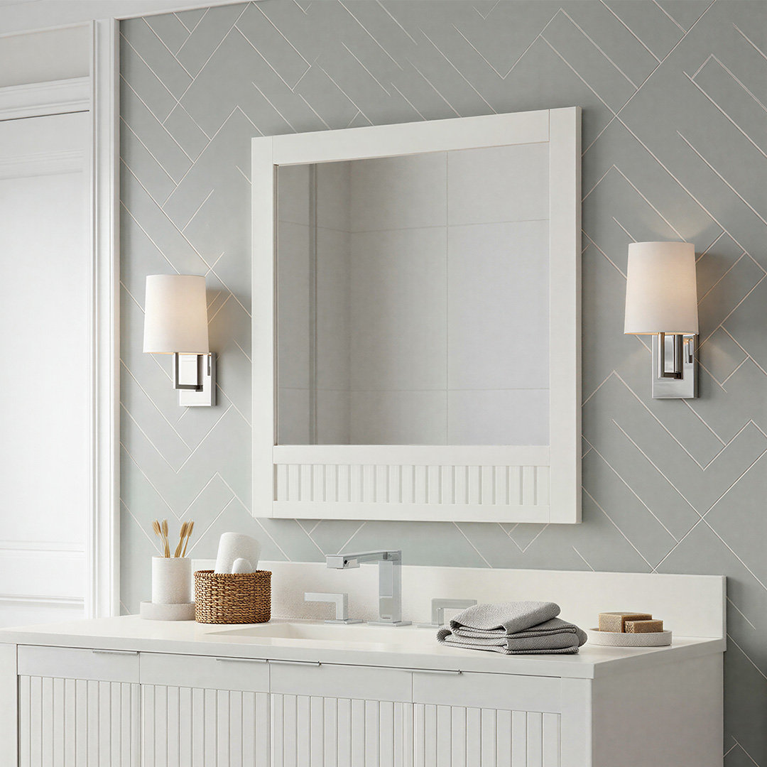 Through Lines Wood Flat Wall Mirror, 30" x 28", White