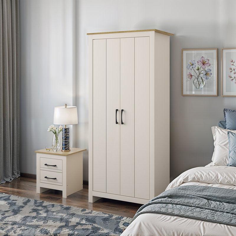 Limestone 2 Door Manufactured Wood Wardrobe, Natural