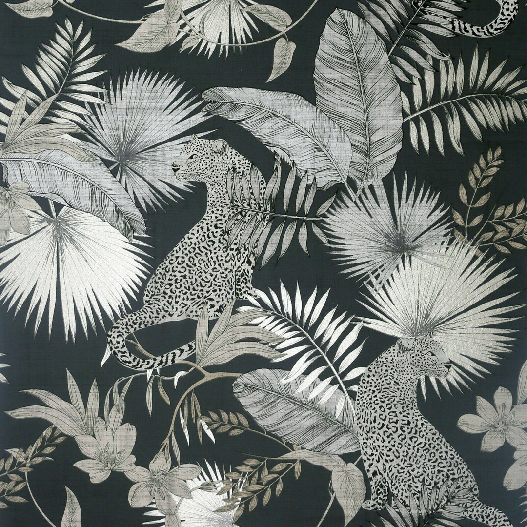 Tropical Jungle Palm Leaves Leopard Neutral Modern Wallpaper