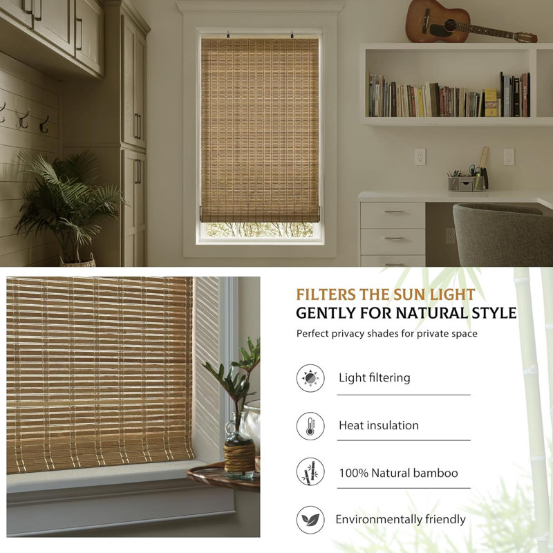 Cordless  Blinds,  RollerShades for Windows, Brown, 26.2" W x 48" L