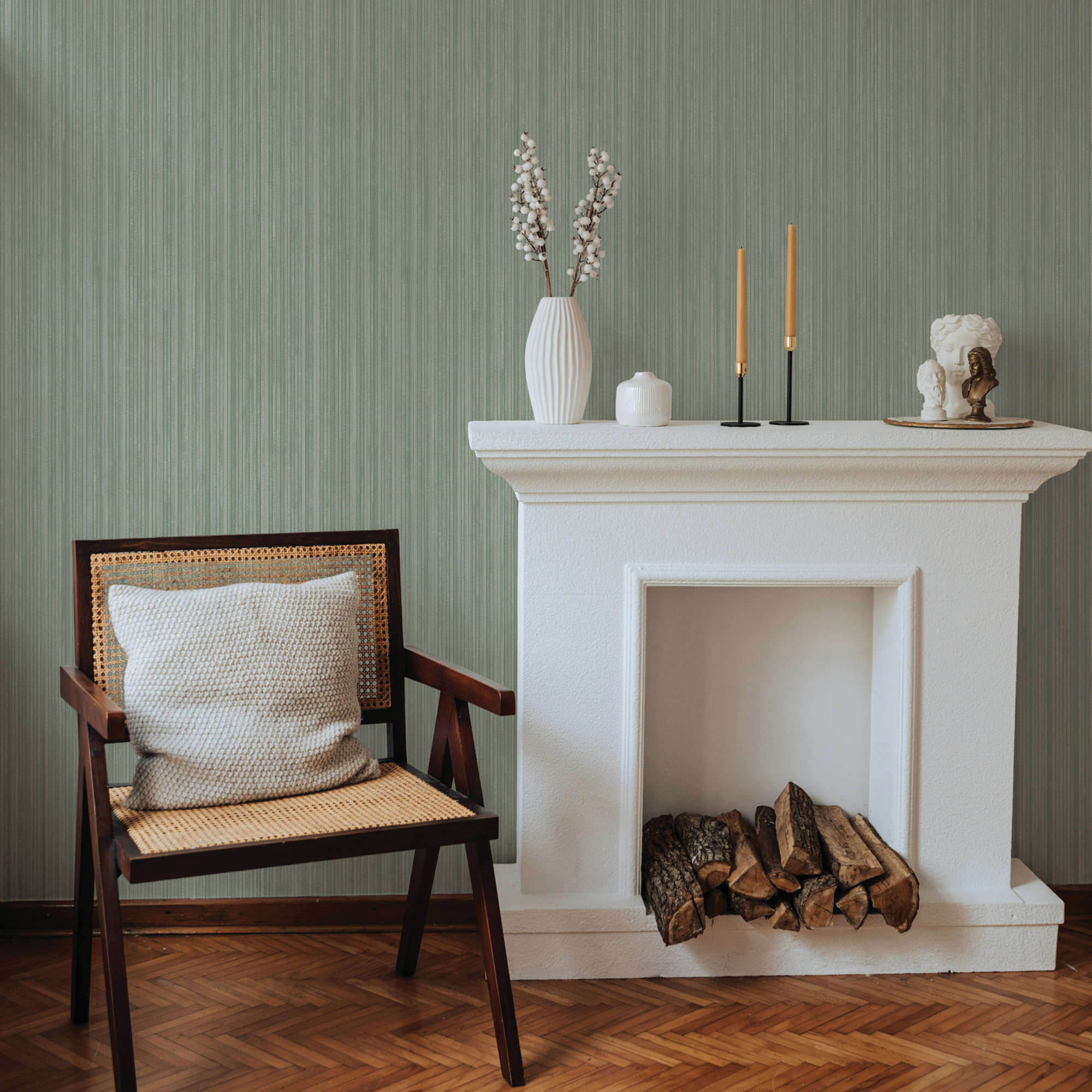 Faux Grasscloth Peel and Stick Wallpaper, Green, 16.5" L x 20.5" W