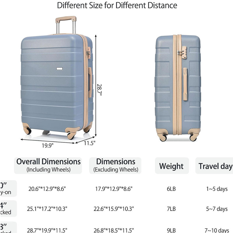 Ensemble de 3 valises - Valise à carreaux 24 po avec sac de toilette à sec TSA