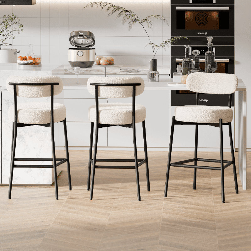 Tabourets de comptoir rembourrés avec structure en métal Treymane H 34,3 po (ensemble de 3), Grey