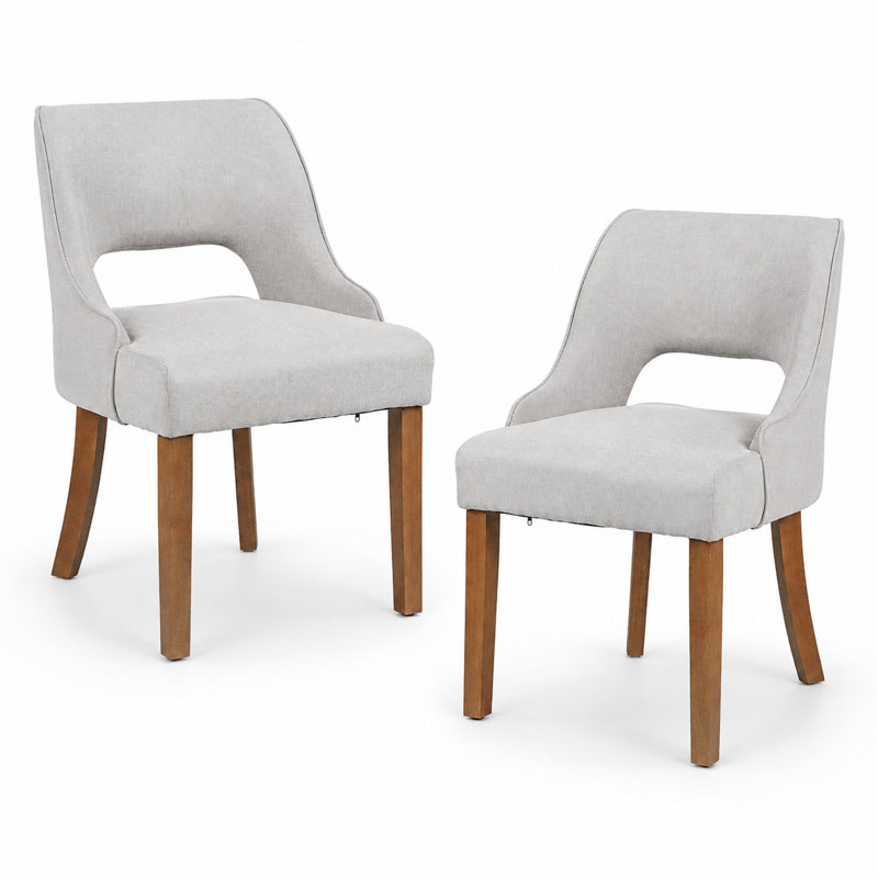 Upholstered Side Dining Chair with Solid Wood Legs, Light Grey
