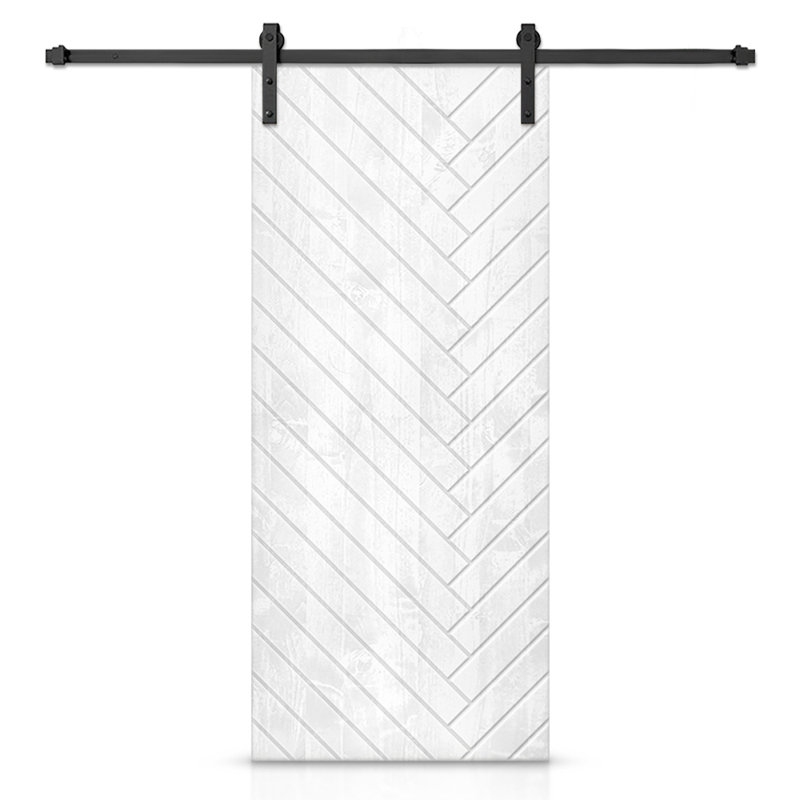 Porte de grange en bois massif lambrissé et métal, Blanc, H 84 po x l 36 po