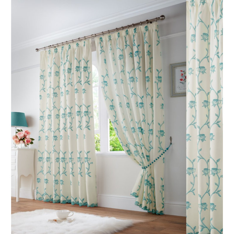 Cathryn Semi Sheer Curtain Pair, 140 W x 229 D cm, Teal