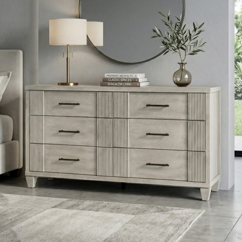 Commode 6 tiroirs Shalyce, Blanc antique