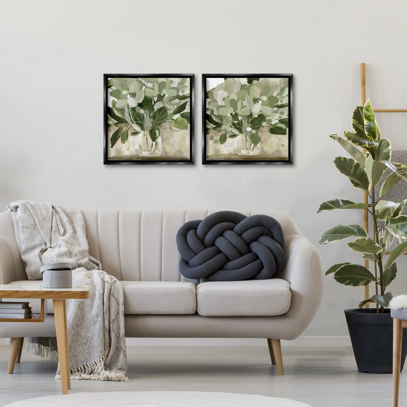 Ensemble de 2 toiles flottantes encadrées Modern Earth Tone Bouquets, design par Carol Robinson, H 18 po x l 18 po