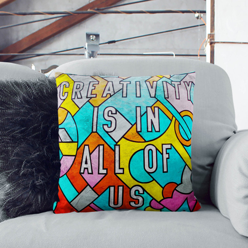 Creativity Is In All Of Us Square Throw Cushion, White, 40cm H x 40cm W x 15cm D