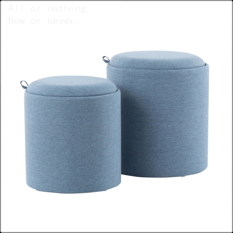Ensemble de repose-pieds gigognes en tissu et bois naturel, Bleu