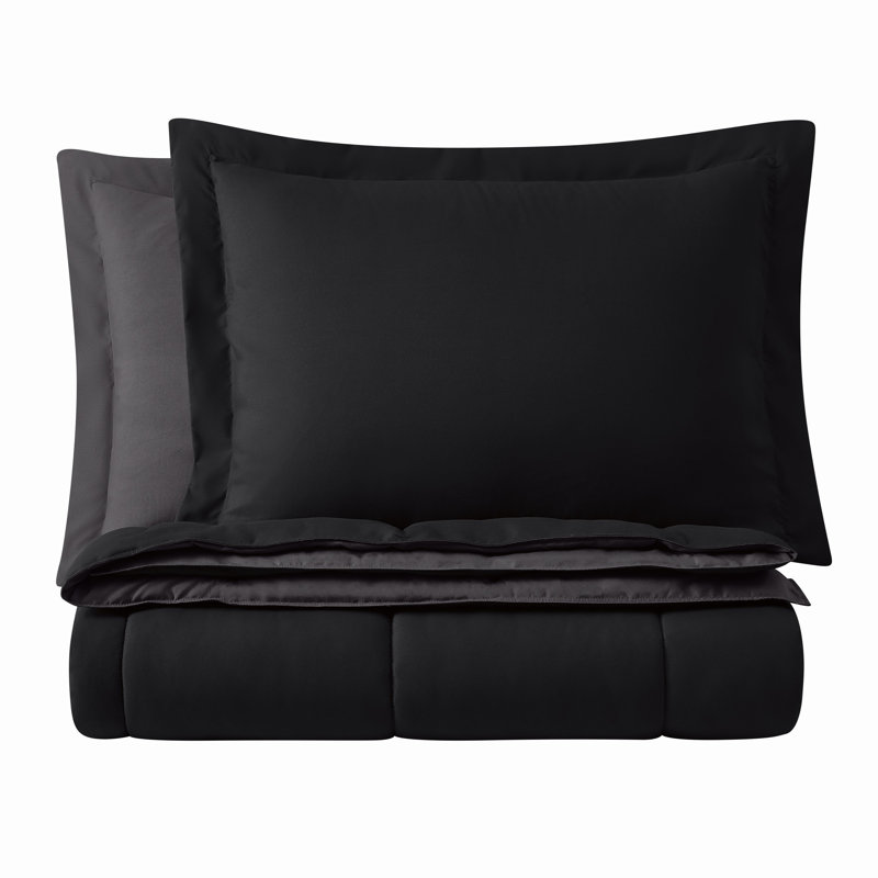 Everyday Polyester Baffle Box Stitch Comforter, Black/Gray, Twin XL Comforter + 1 Sham