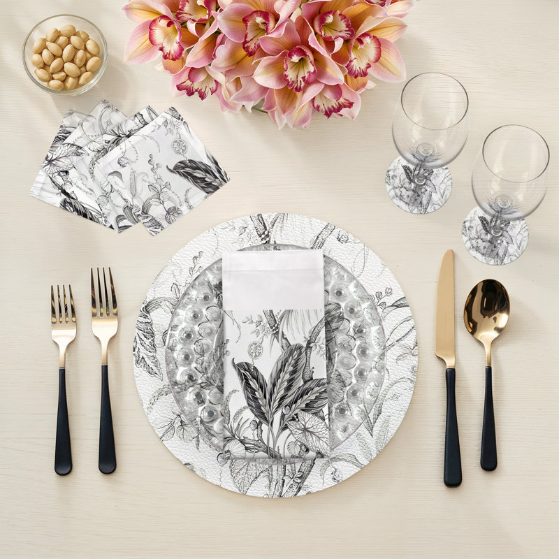 Amazonia Pebble 16" Vinyl Placemat, Dovecote Black White