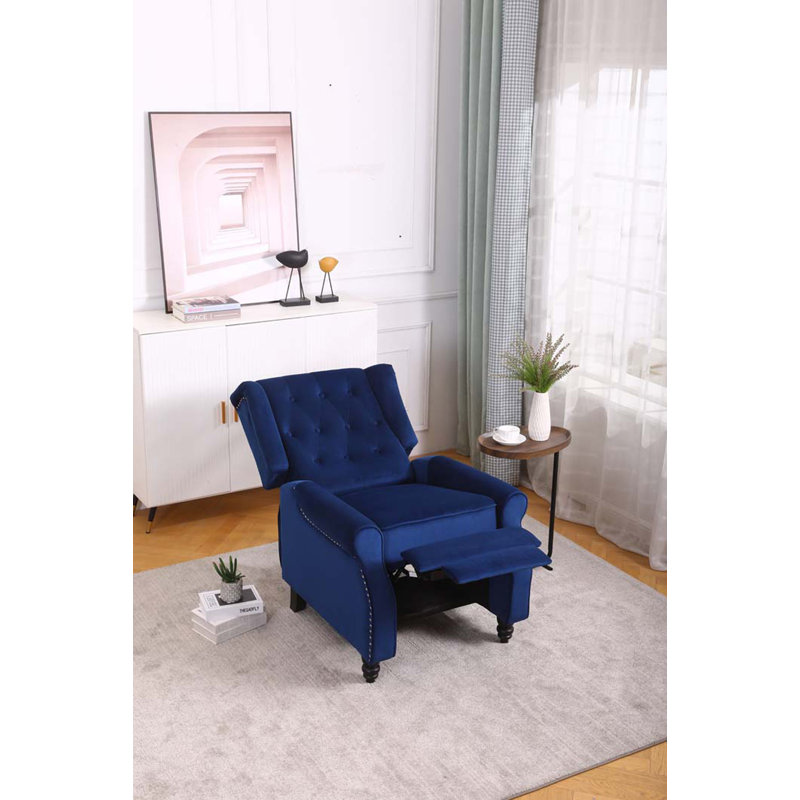 Chantilly 75cm Wide Velvet Wing Chair Recliner, Blue Velvet