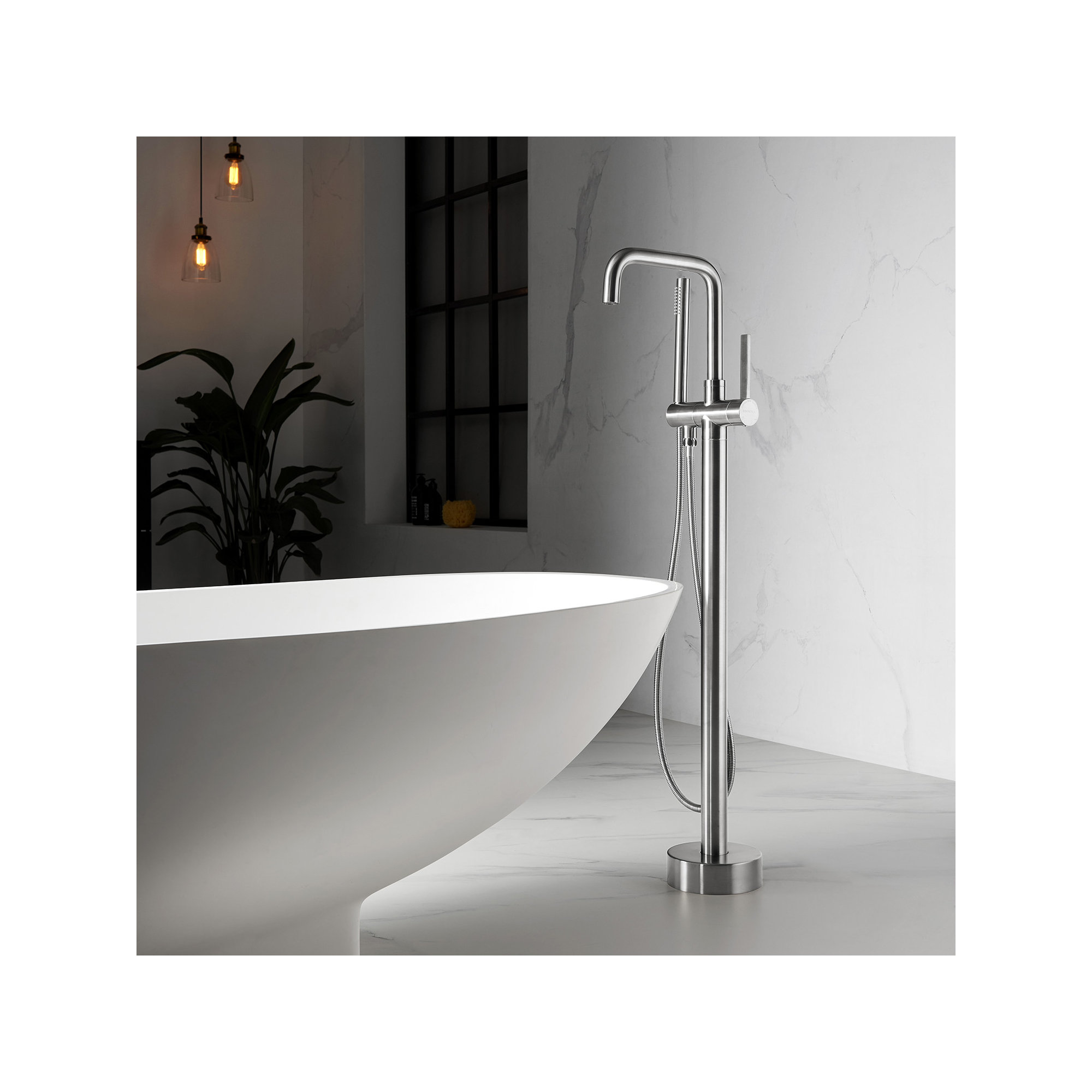 Delara Bathroom Freestanding Tub Filler with Diverter, Brushed Nickel