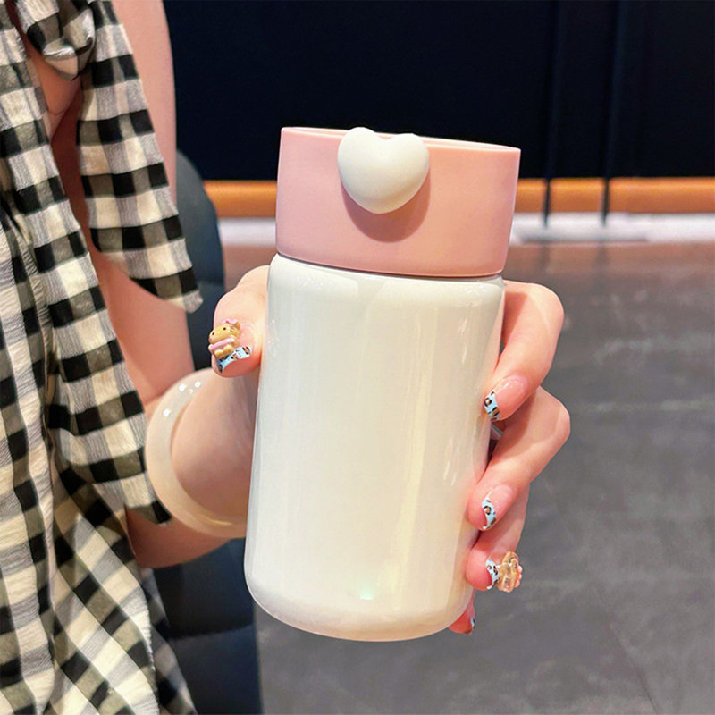 Bouteille d'eau compacte avec gobelet isotherme de style coréen pour les hommes et les femmes, Pink