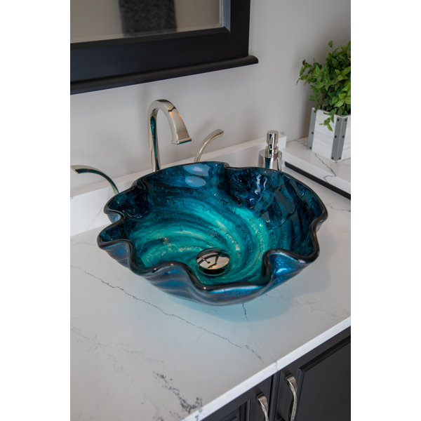 EdenBath Eden Bath 17'' Blue Tempered Glass Specialty Vessel Bathroom ...