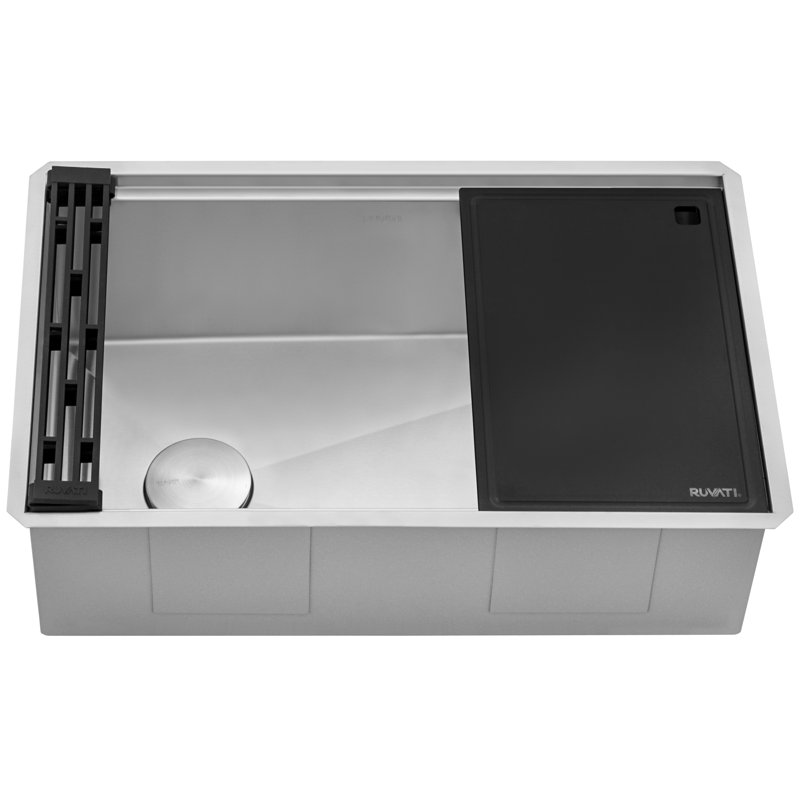 Ruvati 33-inch Workstation Slope Bottom Offset Drain Undermount 16 Gauge Kitchen Sink