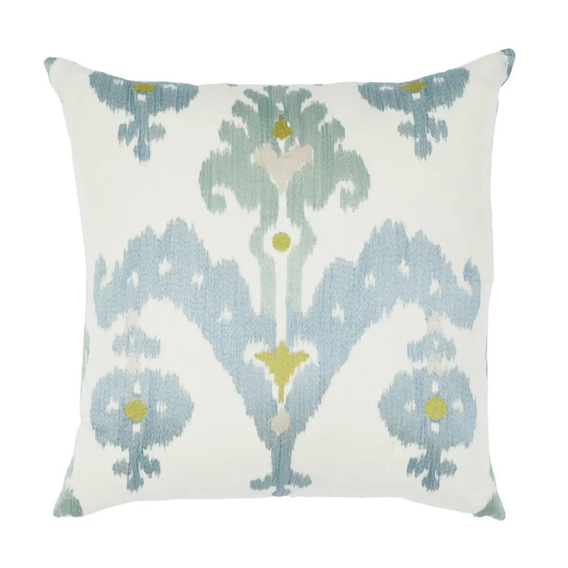Raja Embroidery Pillow, 22" x 22", Blue/Gray/White