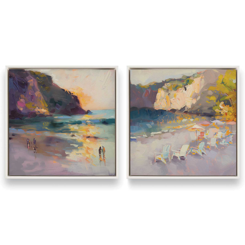 Ensemble de 2 pièces Nocturne Sunset sur toile par Azure Artisanal Studio, Cadre flottant blanc opaque