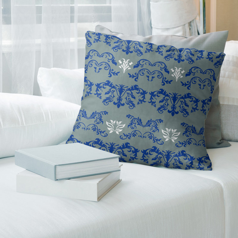 Housse de coussin carré Dallas Dallas, Gris foncé / bleu / blanc, 14 po x 14 po, Polyester filé