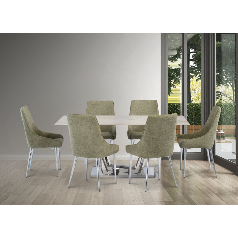 Stone Top Metal Base Dining Table, Kass Gold