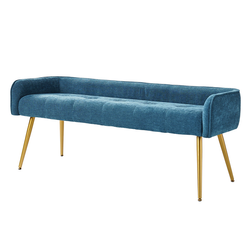 Millbury Polyester Upholstered Bench with Metal Leg, Blue