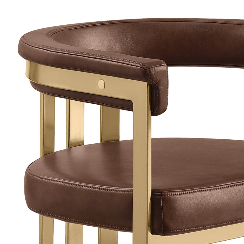 Leathaire Side Chairs With Matte Gold Chrome Base, Mocha