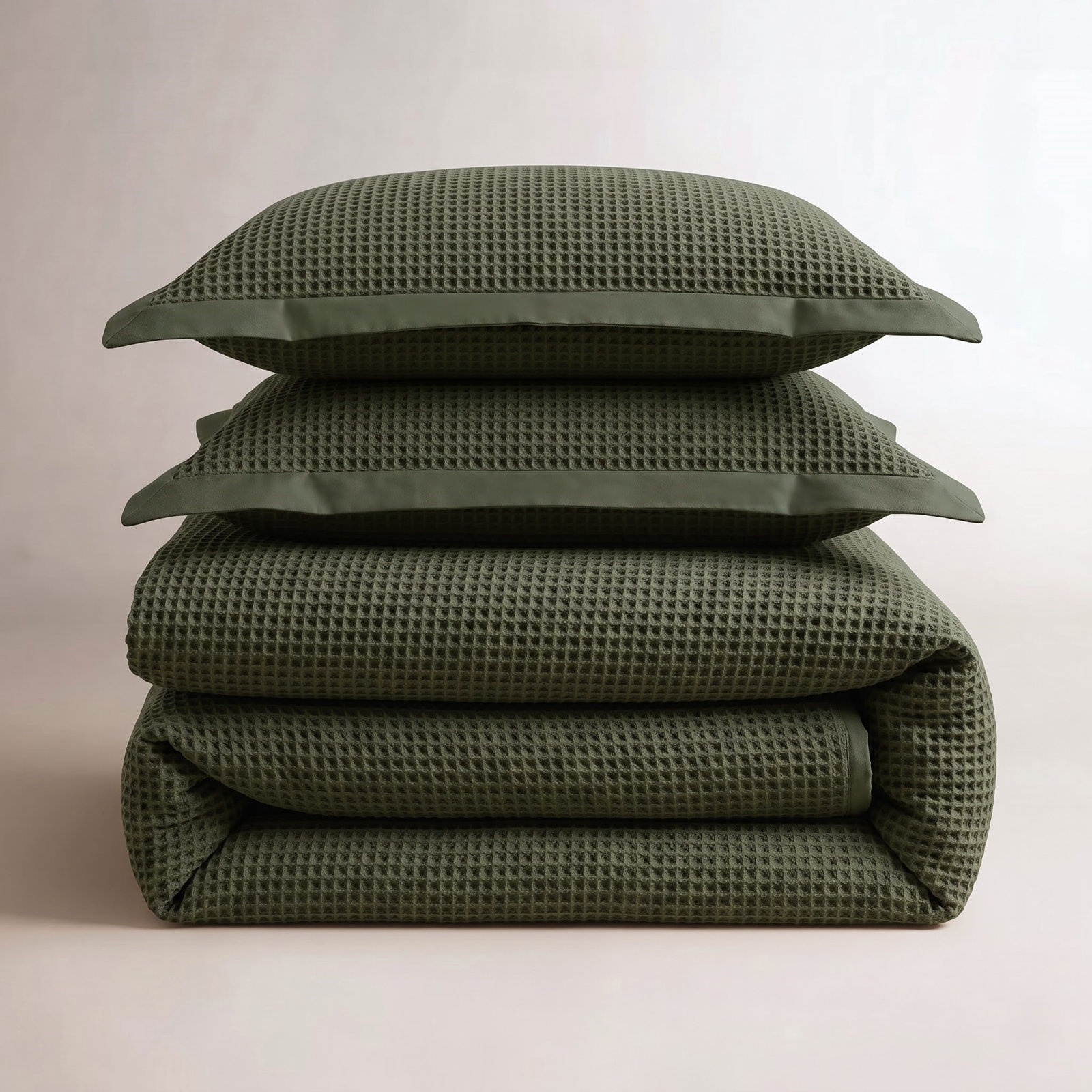 Essential Collection Cotton Duvet Cover Set, King Duvet Cover + 2 King Shams, Olive Green