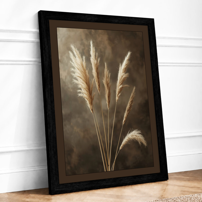 Dried Grasses Contemplation Botanical - Framed Print, Black, A3 - 42.0 x 29.7 cm