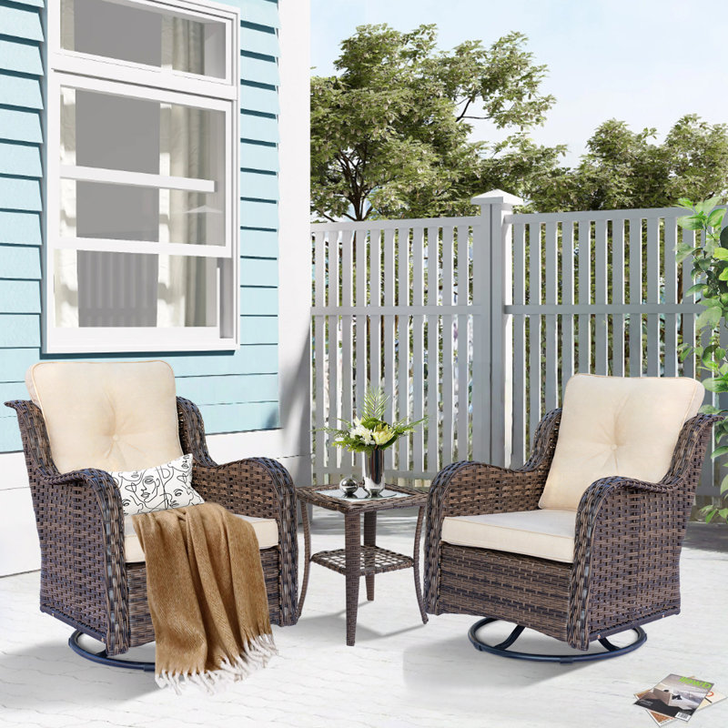 Ensemble de conversation d'extérieur pour 2 personnes avec coussins Shanella, Brun, Beige