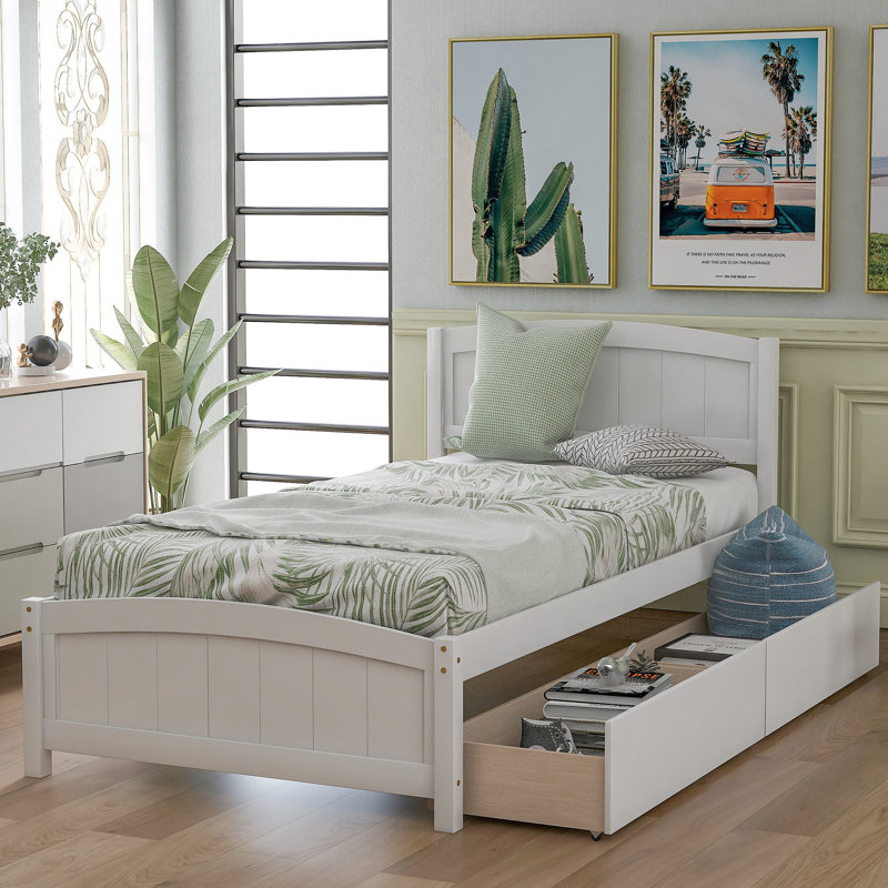 Lit plateforme avec deux tiroirs, Blanc