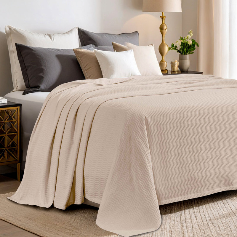 Jeté 100% coton Blue Nile Mills - tissage chevron Dobby - Accent léger toutes saisons, Lit double, Kaki