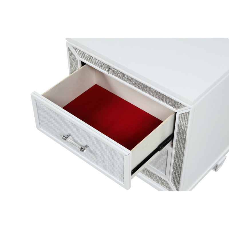 Table de chevet blanche avec 2 grands tiroirs et glissière lisse pour la chambre à coucher