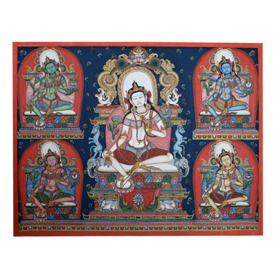 Goddess Pancha Tara Thangka Painting In Vitarka Mudra From Nepal