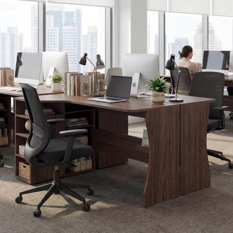 Bureau d'ordinateur en coin de 47,2 po avec tablettes réglables pour le bureau personnel, Brown